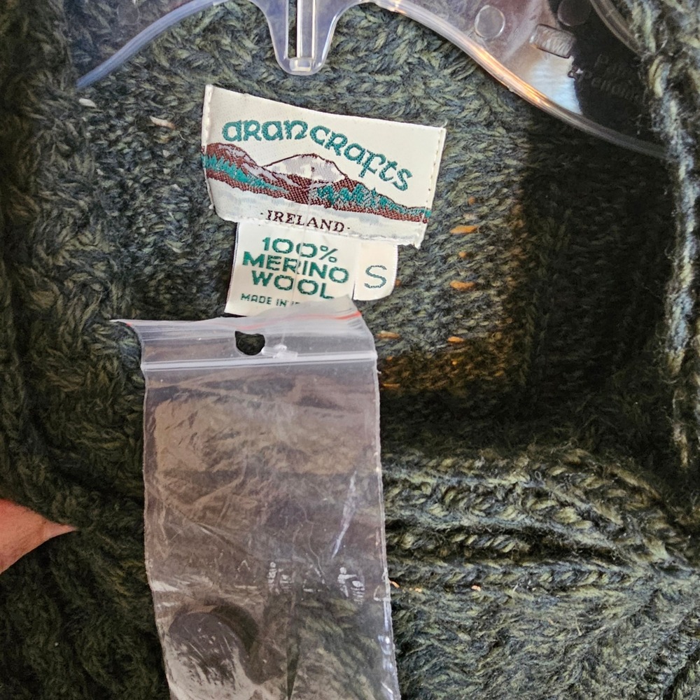 NWOT Aran Crafts Irish Merino Wool Side Zip Cardigan Sweater Coat Green Small - Picture 7 of 9